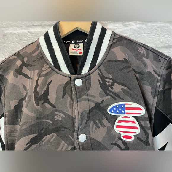 AAPE by A Bathing Ape Size Large Camouflage Varsity Snap Button Jacket - Picture 3 of 16